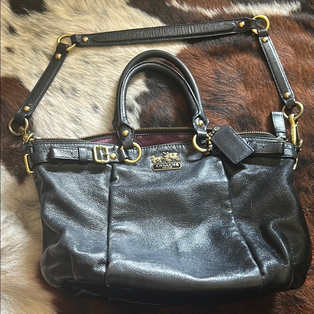 Black Leather Coach Madison Sophia Satchel.